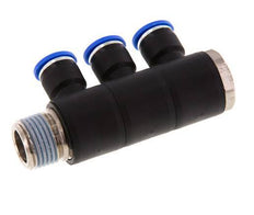 10mm x R1/2'' 3-way Manifold Messing/PA 66 Insteekfitting Buitendraad Draaibaar NBR