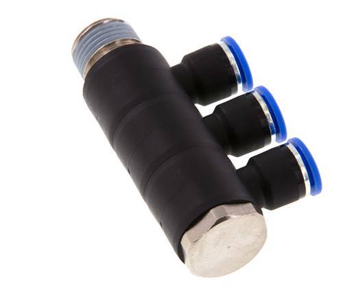10mm x R1/2'' 3-way Manifold Messing/PA 66 Insteekfitting Buitendraad Draaibaar NBR
