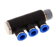 10mm x R1/2'' 3-way Manifold Messing/PA 66 Insteekfitting Buitendraad Draaibaar NBR