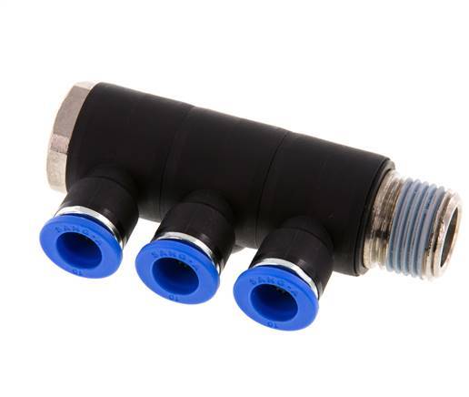 10mm x R1/2'' 3-way Manifold Messing/PA 66 Insteekfitting Buitendraad Draaibaar NBR
