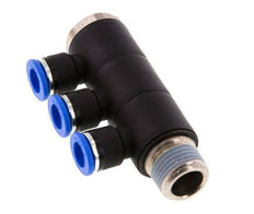 10mm x R1/2'' 3-way Manifold Messing/PA 66 Insteekfitting Buitendraad Draaibaar NBR