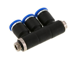 8mm x G1/8'' 3-way Manifold Messing/PA 66 Insteekfitting Buitendraad Draaibaar NBR