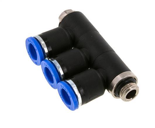 8mm x G1/8'' 3-way Manifold Messing/PA 66 Insteekfitting Buitendraad Draaibaar NBR