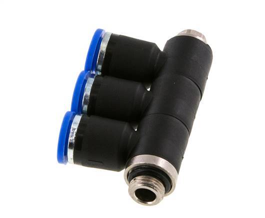 8mm x G1/8'' 3-way Manifold Messing/PA 66 Insteekfitting Buitendraad Draaibaar NBR