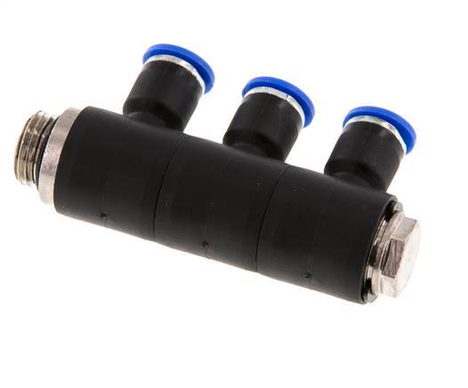 6mm x G1/4'' 3-way Manifold Messing/PA 66 Insteekfitting Buitendraad Draaibaar NBR