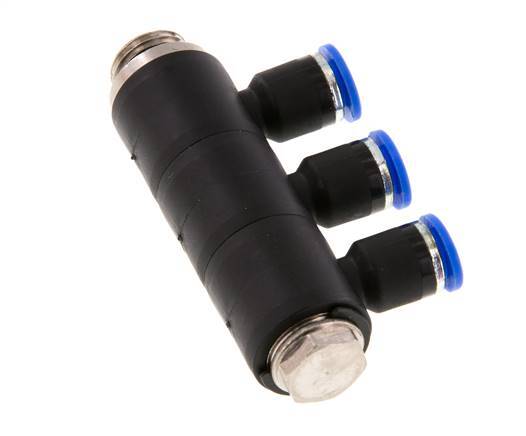 6mm x G1/4'' 3-way Manifold Messing/PA 66 Insteekfitting Buitendraad Draaibaar NBR