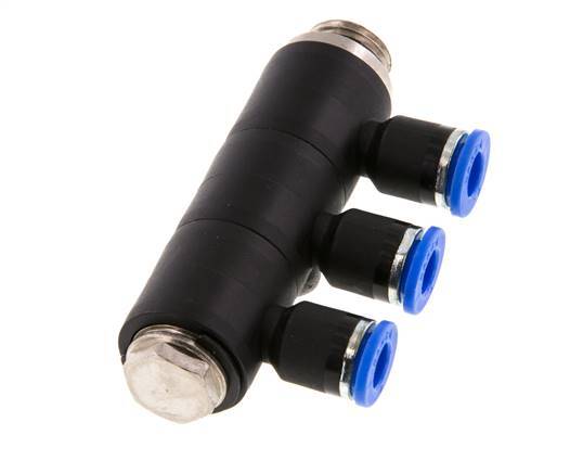 6mm x G1/4'' 3-way Manifold Messing/PA 66 Insteekfitting Buitendraad Draaibaar NBR