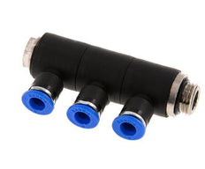 6mm x G1/4'' 3-way Manifold Messing/PA 66 Insteekfitting Buitendraad Draaibaar NBR
