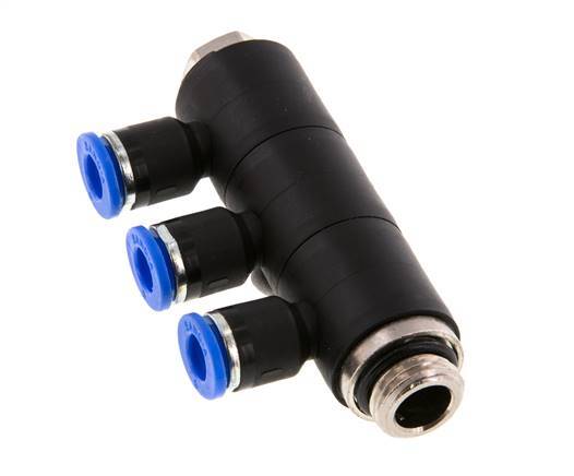 6mm x G1/4'' 3-way Manifold Messing/PA 66 Insteekfitting Buitendraad Draaibaar NBR