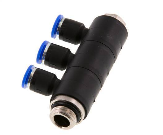 6mm x G1/4'' 3-way Manifold Messing/PA 66 Insteekfitting Buitendraad Draaibaar NBR