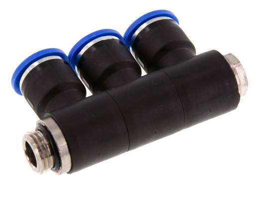 10mm x G1/4'' 3-way Manifold Messing/PA 66 Insteekfitting Buitendraad Draaibaar NBR
