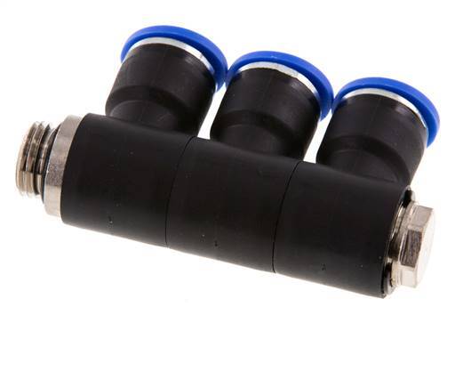 10mm x G1/4'' 3-way Manifold Messing/PA 66 Insteekfitting Buitendraad Draaibaar NBR