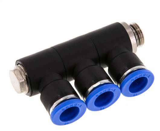 10mm x G1/4'' 3-way Manifold Messing/PA 66 Insteekfitting Buitendraad Draaibaar NBR