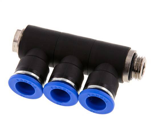 10mm x G1/4'' 3-way Manifold Messing/PA 66 Insteekfitting Buitendraad Draaibaar NBR