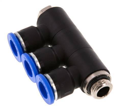 10mm x G1/4'' 3-way Manifold Messing/PA 66 Insteekfitting Buitendraad Draaibaar NBR