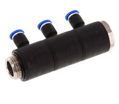 4mm x G3/8'' 3-way Manifold Messing/PA 66 Insteekfitting Buitendraad Draaibaar NBR