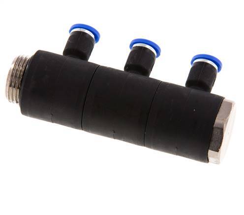 4mm x G3/8'' 3-way Manifold Messing/PA 66 Insteekfitting Buitendraad Draaibaar NBR