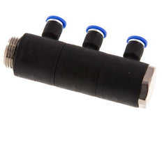 4mm x G3/8'' 3-way Manifold Messing/PA 66 Insteekfitting Buitendraad Draaibaar NBR