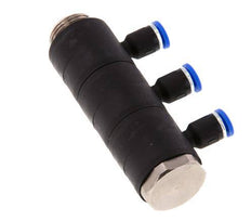 4mm x G3/8'' 3-way Manifold Messing/PA 66 Insteekfitting Buitendraad Draaibaar NBR