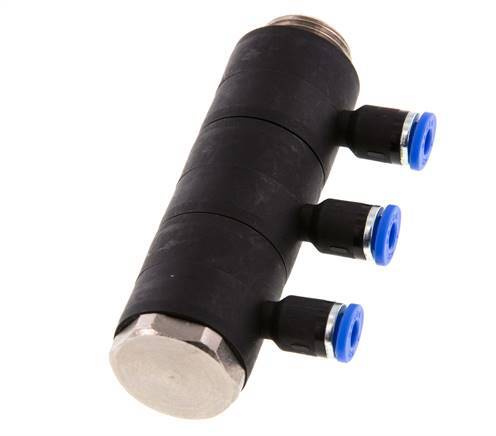 4mm x G3/8'' 3-way Manifold Messing/PA 66 Insteekfitting Buitendraad Draaibaar NBR