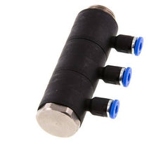 4mm x G3/8'' 3-way Manifold Messing/PA 66 Insteekfitting Buitendraad Draaibaar NBR