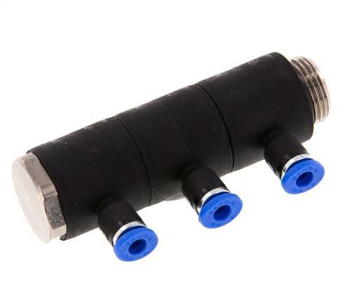 4mm x G3/8'' 3-way Manifold Messing/PA 66 Insteekfitting Buitendraad Draaibaar NBR