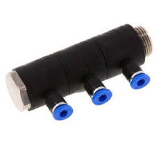 4mm x G3/8'' 3-way Manifold Messing/PA 66 Insteekfitting Buitendraad Draaibaar NBR