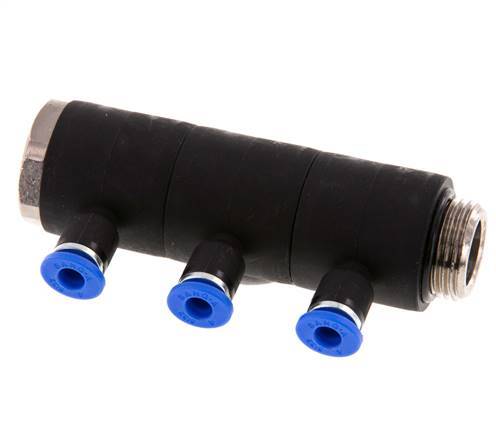 4mm x G3/8'' 3-way Manifold Messing/PA 66 Insteekfitting Buitendraad Draaibaar NBR