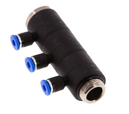 4mm x G3/8'' 3-way Manifold Messing/PA 66 Insteekfitting Buitendraad Draaibaar NBR