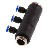 4mm x G3/8'' 3-way Manifold Messing/PA 66 Insteekfitting Buitendraad Draaibaar NBR