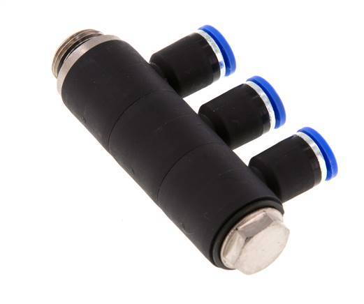 8mm x G3/8'' 3-way Manifold Messing/PA 66 Insteekfitting Buitendraad Draaibaar NBR