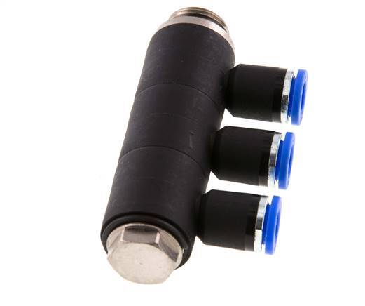 8mm x G3/8'' 3-way Manifold Messing/PA 66 Insteekfitting Buitendraad Draaibaar NBR