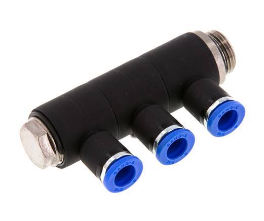8mm x G3/8'' 3-way Manifold Messing/PA 66 Insteekfitting Buitendraad Draaibaar NBR