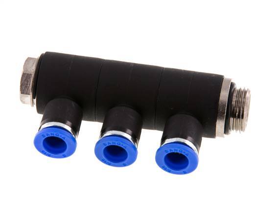 8mm x G3/8'' 3-way Manifold Messing/PA 66 Insteekfitting Buitendraad Draaibaar NBR