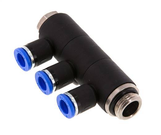 8mm x G3/8'' 3-way Manifold Messing/PA 66 Insteekfitting Buitendraad Draaibaar NBR