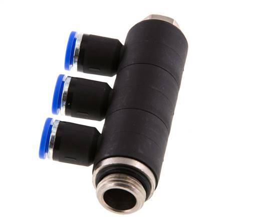 8mm x G3/8'' 3-way Manifold Messing/PA 66 Insteekfitting Buitendraad Draaibaar NBR