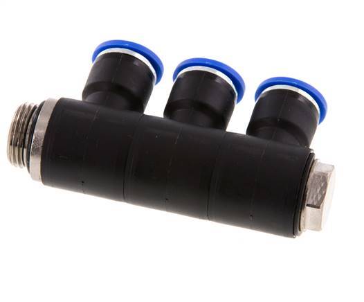 10mm x G3/8'' 3-way Manifold Messing/PA 66 Insteekfitting Buitendraad Draaibaar NBR