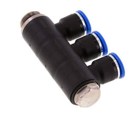 10mm x G3/8'' 3-way Manifold Messing/PA 66 Insteekfitting Buitendraad Draaibaar NBR