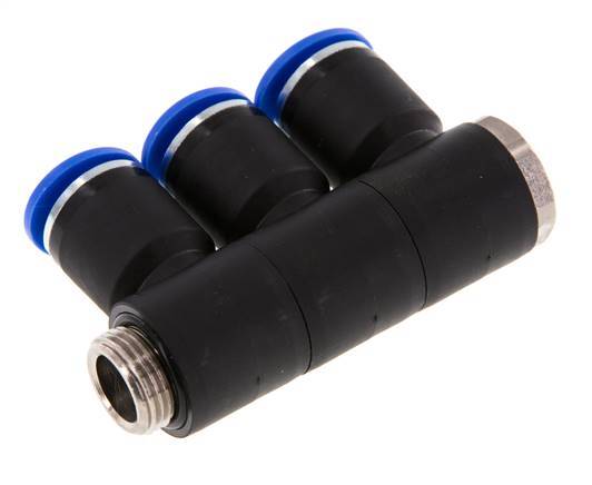 12mm x G3/8'' 3-way Manifold Messing/PA 66 Insteekfitting Buitendraad Draaibaar NBR