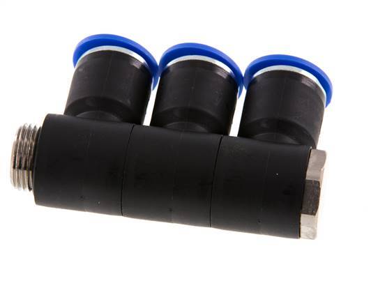 12mm x G3/8'' 3-way Manifold Messing/PA 66 Insteekfitting Buitendraad Draaibaar NBR