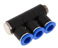 12mm x G3/8'' 3-way Manifold Messing/PA 66 Insteekfitting Buitendraad Draaibaar NBR