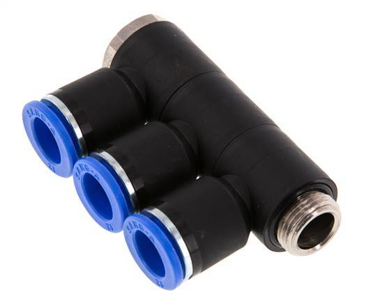 12mm x G3/8'' 3-way Manifold Messing/PA 66 Insteekfitting Buitendraad Draaibaar NBR