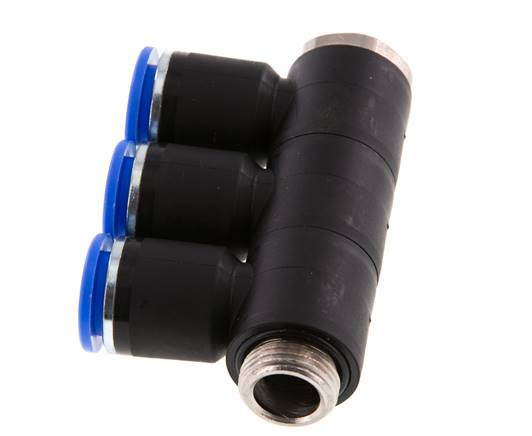12mm x G3/8'' 3-way Manifold Messing/PA 66 Insteekfitting Buitendraad Draaibaar NBR