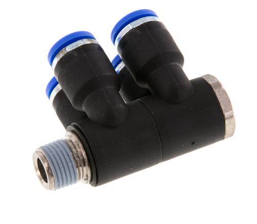 6mm x R1/8'' 4-way Manifold Messing/PA 66 Insteekfitting Buitendraad Draaibaar NBR