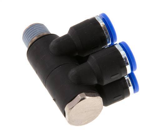 6mm x R1/8'' 4-way Manifold Messing/PA 66 Insteekfitting Buitendraad Draaibaar NBR