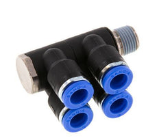 6mm x R1/8'' 4-way Manifold Messing/PA 66 Insteekfitting Buitendraad Draaibaar NBR
