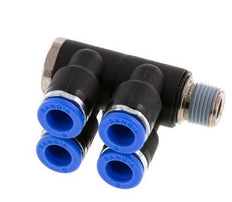 6mm x R1/8'' 4-way Manifold Messing/PA 66 Insteekfitting Buitendraad Draaibaar NBR
