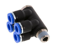 6mm x R1/8'' 4-way Manifold Messing/PA 66 Insteekfitting Buitendraad Draaibaar NBR