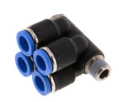 8mm x R1/8'' 4-way Manifold Messing/PA 66 Insteekfitting Buitendraad Draaibaar NBR