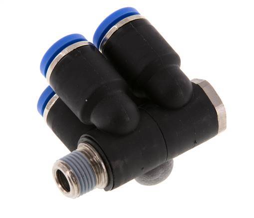 8mm x R1/8'' 4-way Manifold Messing/PA 66 Insteekfitting Buitendraad Draaibaar NBR